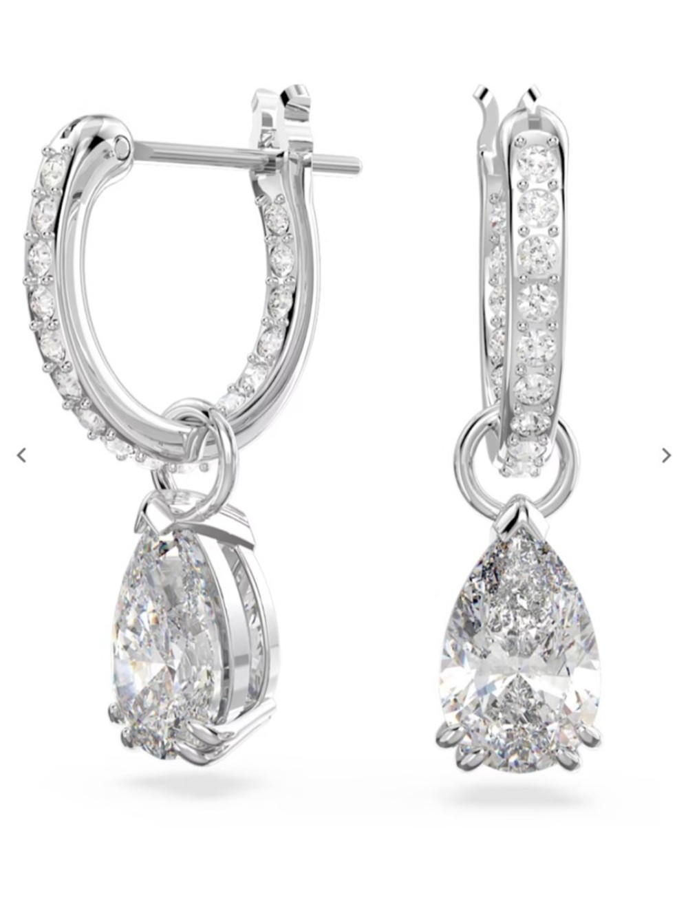 Swarovski Silver Mini Hoop Pear Earrings with Clear Teardrop Crystals New - Picture 3 of 6